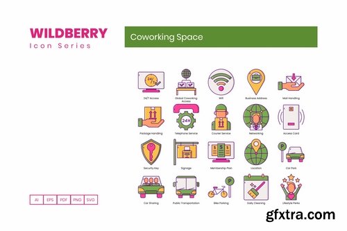 95 Coworking Space Icons Wildberry Series