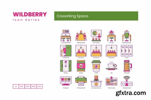 95 Coworking Space Icons Wildberry Series