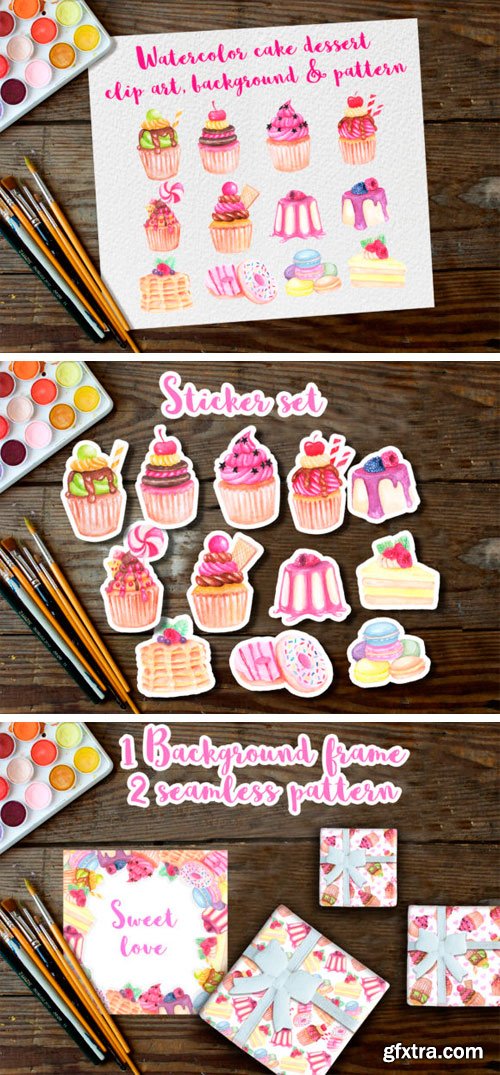 Watercolor Clip Art Dessert Cake 1001037