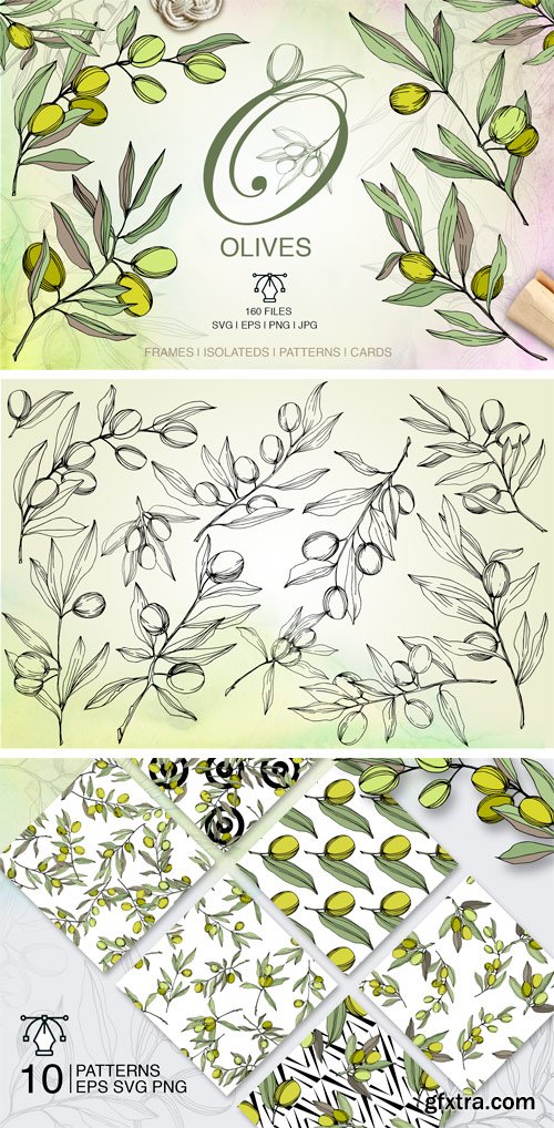 Fontbundles - Olives Vector EPS Watercolor Set 155505