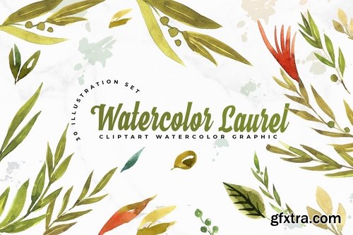 30 Watercolor Leaft Set Illustration