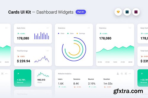 Cards UI Kit - Dashboard Widgets & Components