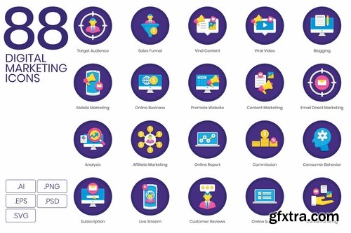 88 Digital Marketing Icons  Orchid Series