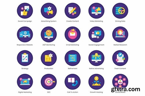 88 Digital Marketing Icons  Orchid Series