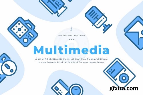 50 Multimedia Icons - Light Blue