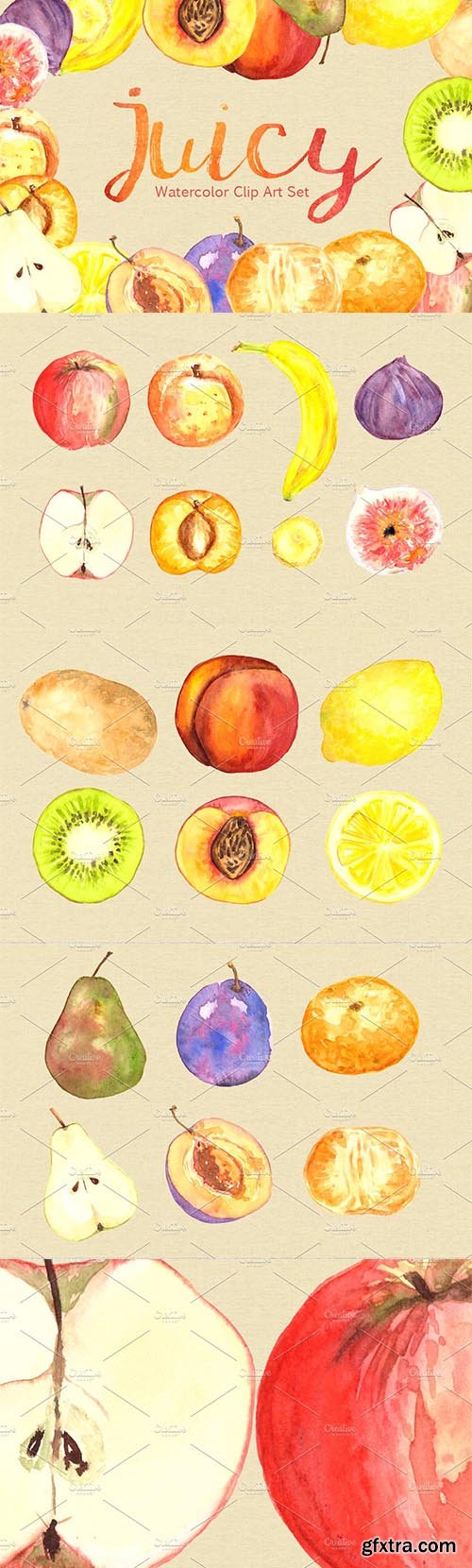 CreativeMarket - Watercolor Juicy Fruit Clip Art Set 2128786