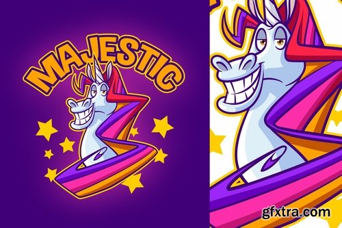 Cartoon Viking Dracula Fit Gorilla Majestic Unicorn Mascot Logos