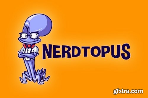 Cartoon Nerd Octopus Mascot Logo