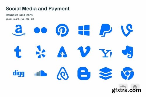 Social Media & Payment Roundies Solid Glyph Icons