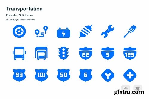 Transportation Roundies Solid Glyph Icons