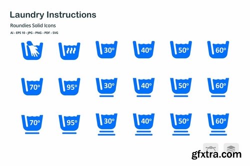 Laundry Instructions Roundies Solid Glyph Icons