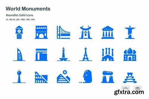 World Monuments Roundies Solid Glyph Icons