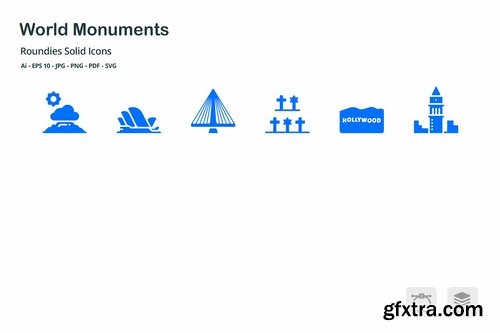 World Monuments Roundies Solid Glyph Icons