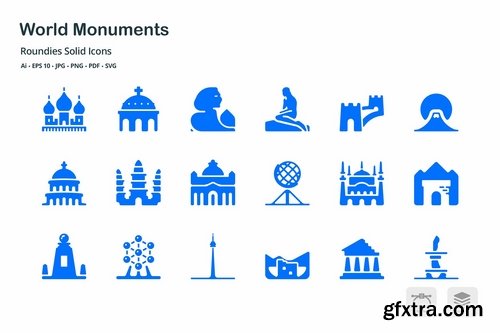 World Monuments Roundies Solid Glyph Icons