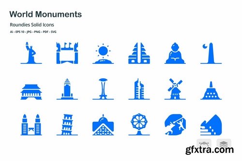 World Monuments Roundies Solid Glyph Icons