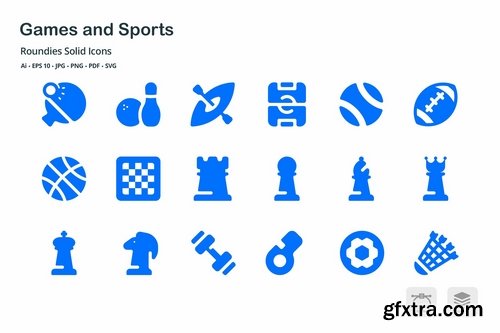 Games and Sports Roundies Solid Glyph Icons