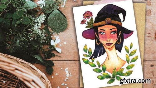 Paint this witch like a pro - watercolor class from line art to finished painting