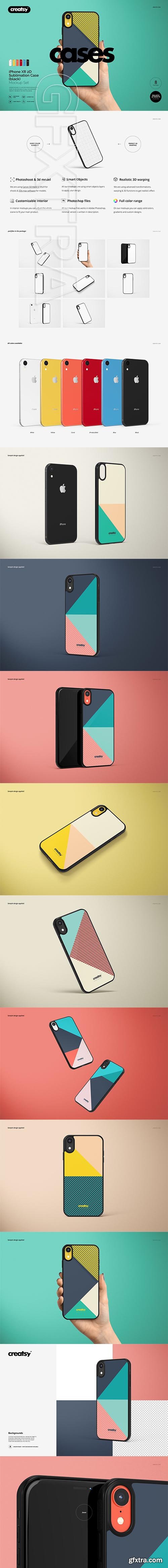 CreativeMarket - iPhone XR 2D Case (black) Mockup Set 3629979