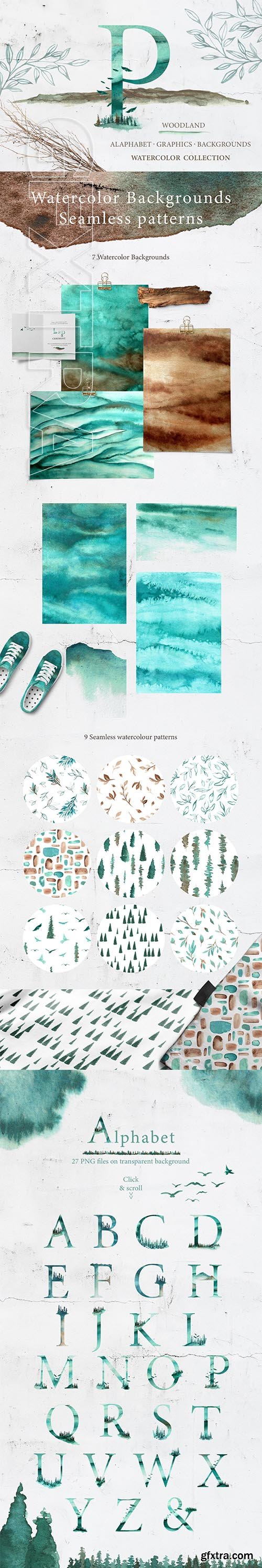 CreativeMarket - watercolor WOODLAND Collection 3609338