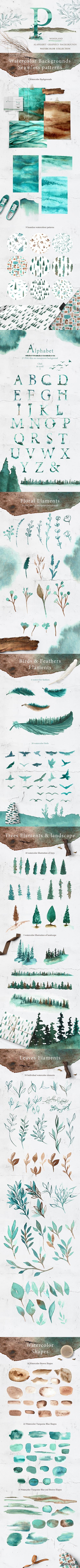 CreativeMarket - watercolor WOODLAND Collection 3609338