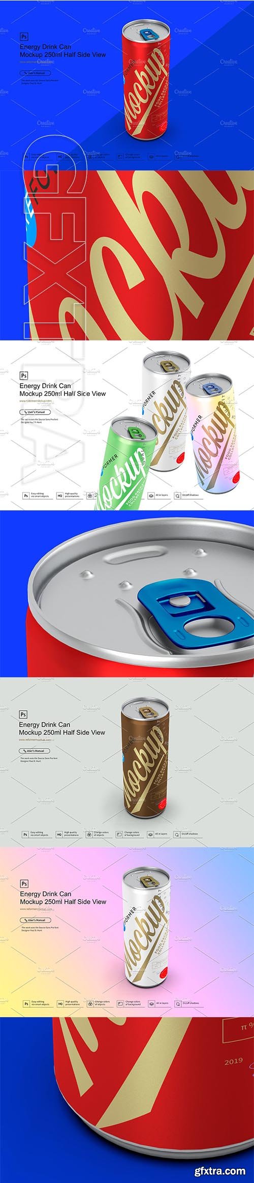 CreativeMarket - Energy Drink Can Mockup 250ml Half Side View 3585682