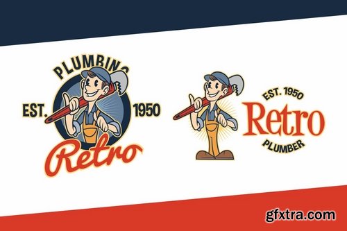 Retro Vintage Cartoon Plumber Mascot Logo