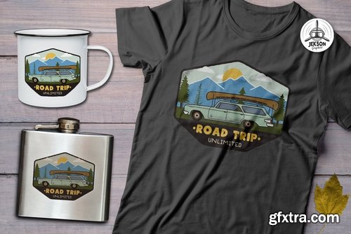 Road Trip Mountain Logo Vintage Camp Badge Patch