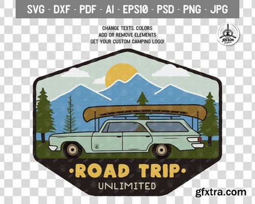 Road Trip Mountain Logo Vintage Camp Badge Patch