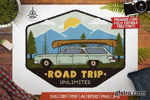 Road Trip Mountain Logo Vintage Camp Badge Patch