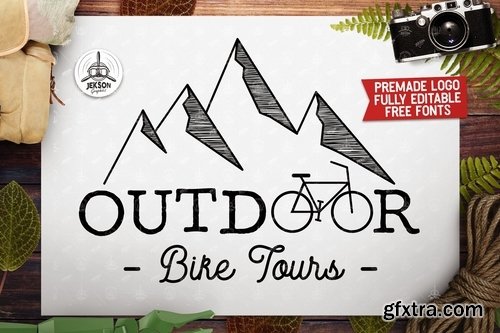 Vintage Outdoor Bike Tours Logo Label Templates