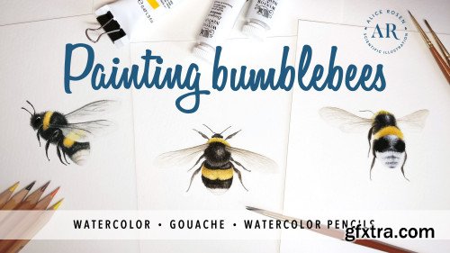 Painting Bees in Watercolor, Gouache, & Watercolor Pencils