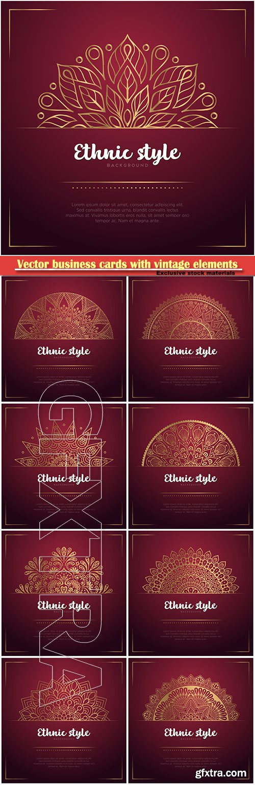 Vector business cards with vintage decorative elements with mandala