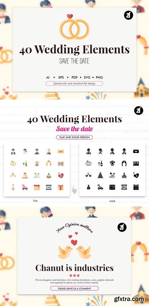 40 Wedding elements in flat design