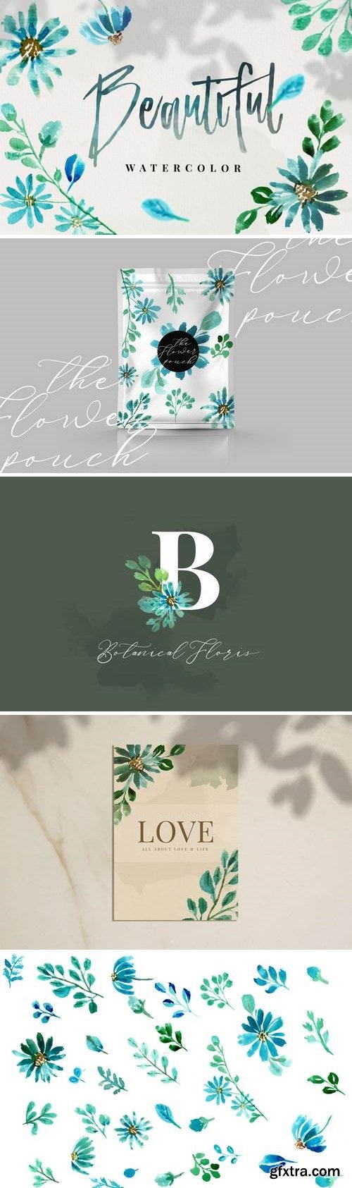 CreativeMarket - Blue Flower Watercolor 3651695