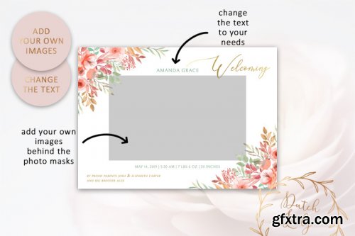 CreativeMarket - Birth Announcement Card Template #1 3558151