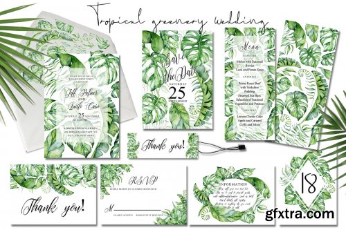 CreativeMarket - Tropical Greenery Wedding Suit 3499110