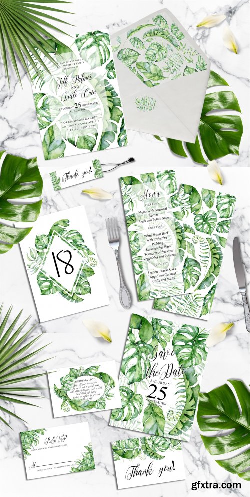 CreativeMarket - Tropical Greenery Wedding Suit 3499110