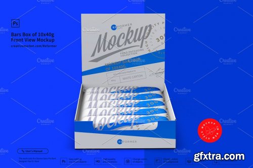 CreativeMarket - Bars Box of 10x40g Front View Mockup 3405369