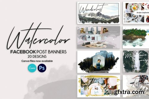 CreativeMarket - Facebook Post Banners Watercolor 2628272