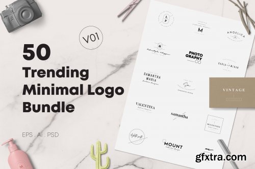 CreativeMarket - 50 Trending Minimal Logo Bundle V01 3567383