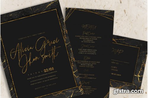 Gold Black Marble Wedding Invitation