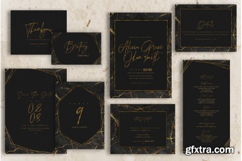 Gold Black Marble Wedding Invitation