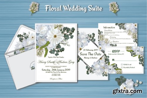 White Floral Wedding Invitation Suite