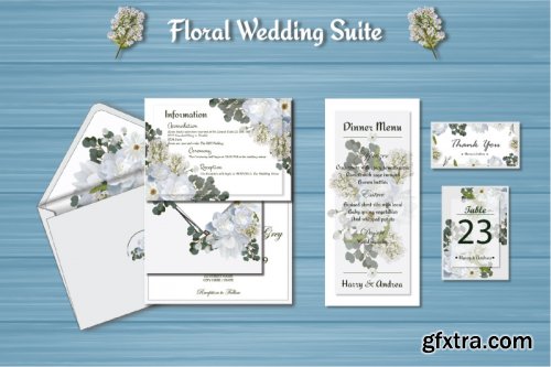 White Floral Wedding Invitation Suite