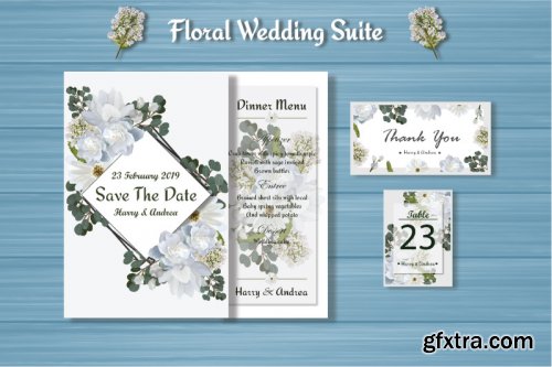 White Floral Wedding Invitation Suite