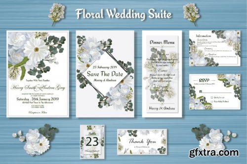 White Floral Wedding Invitation Suite