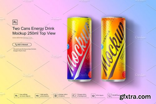 CreativeMarket - Two Cans Energy Drink Mockup 250ml 3580775