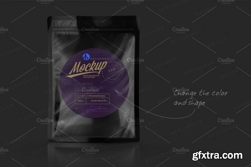 CreativeMarket - Glossy Black Stand-up Bag Mockup 2283735