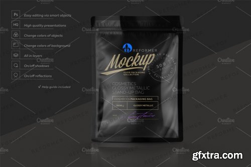 CreativeMarket - Glossy Black Stand-up Bag Mockup 2283735