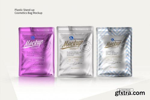 CreativeMarket - Three Plastic Cosmetics Bag Mockup 2285255